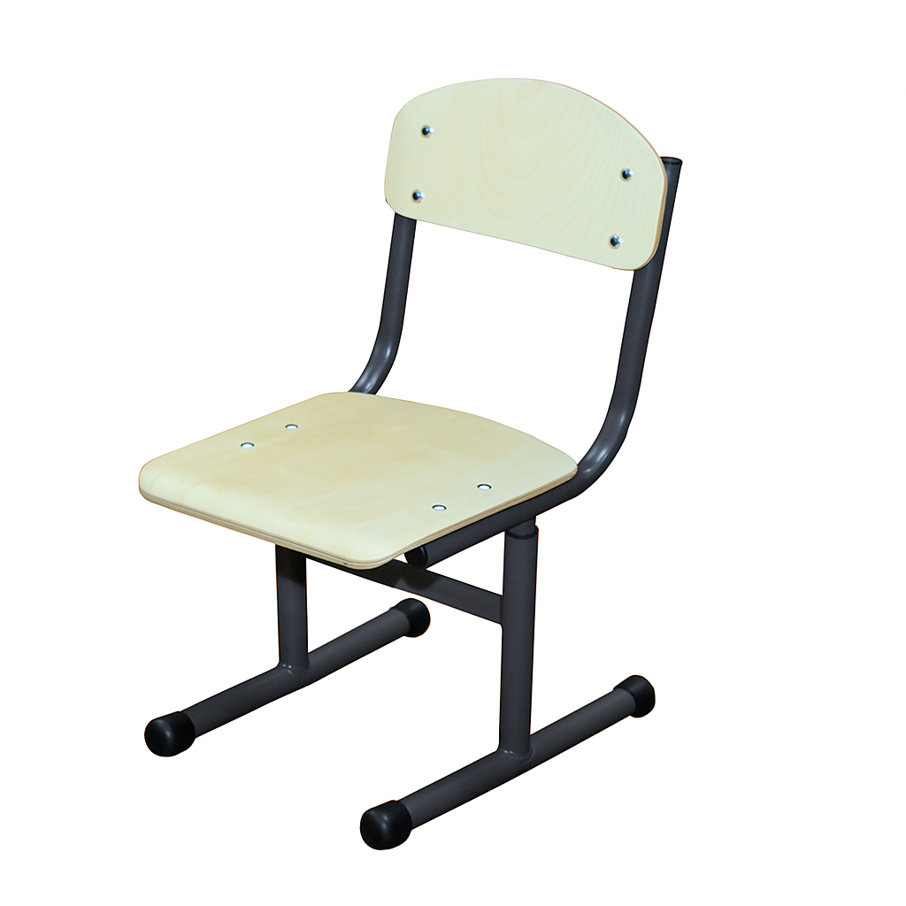 Стілець учнівський Т-подібний, на металевому каркасі (кругла труба), з регулюванням глибини сидіння, ЛЕЛЕКА, 364х400-420х(672)712-792 мм.